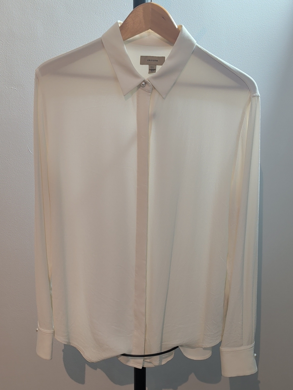 BURBERRY White Silk Blend Hidden Placket Long Sleeve Blouse Uniform US 12 L